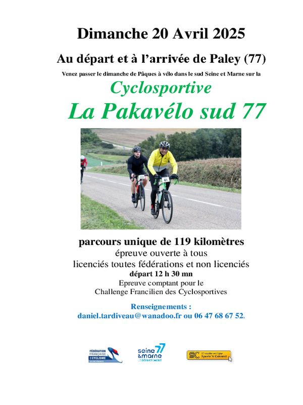 Course CYCLOSPORTIVE Paley 20 avril